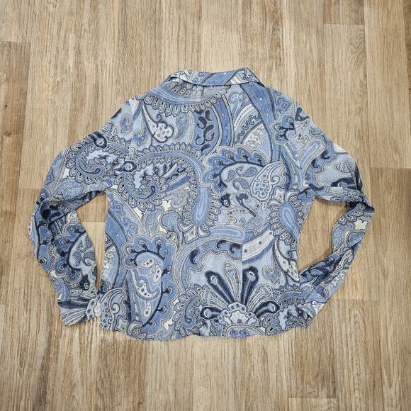 Vtg Paisley Print Semi Sheer Blouse Womens 10P Blue Y2K Fairy Preppy Alfred Dunn - Picture 6 of 9